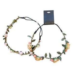 NEW Forever 21 Bundle of Two Women’s Elastic Faux Flower Floral Headbands Pink